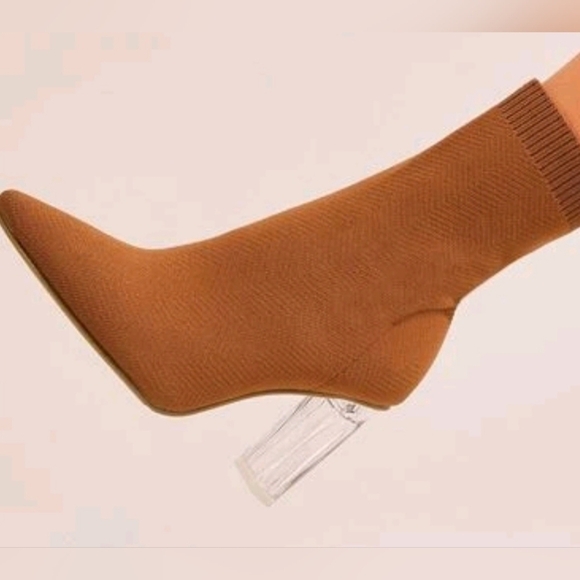 Zara Sock Bootie with Clear Acrylic Block Heel Burnt Orange - Picture 12 of 13